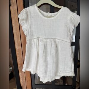 Jamie Kay muslin cotton blouse short sleeve flutter lace top toddler girl ivory
